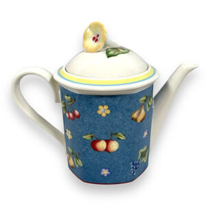 Villeroy & Boch Citta Campagna Teapot w/ Lid Fruit Floral Biella Blue 8" Mint
